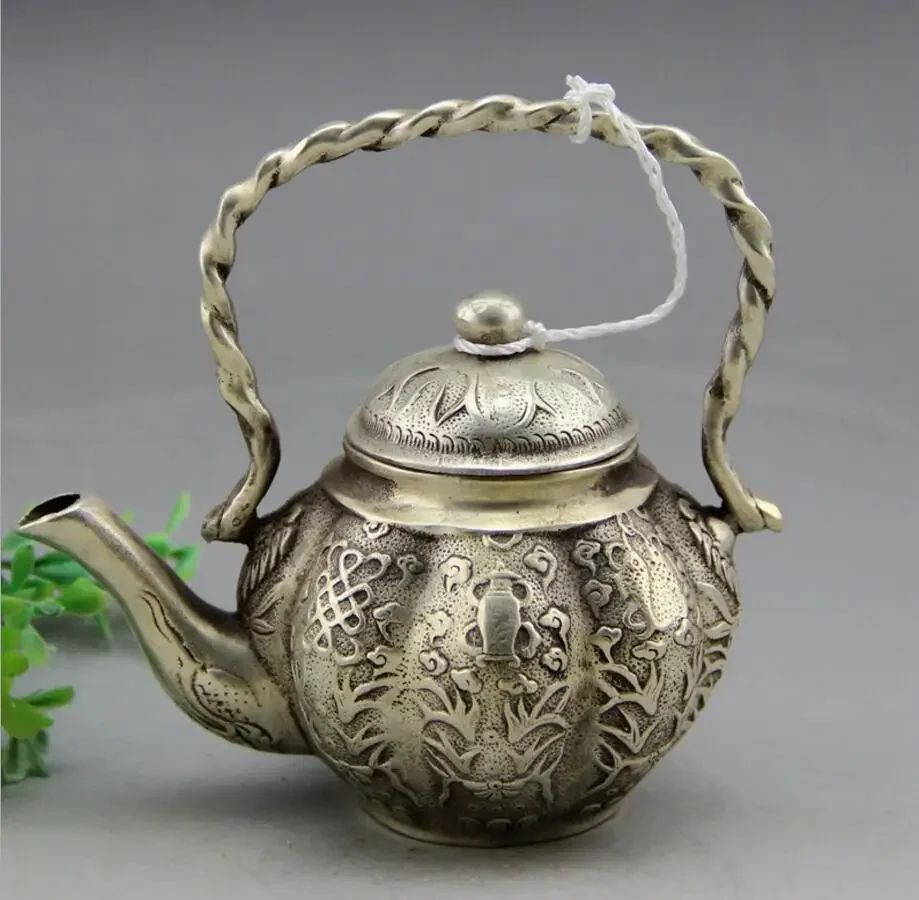 

Fine carved antique bronze ware handicraft home furnishing white copper antique dark eight immortals and eight tre