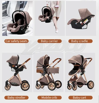 3 in 1 Baby Stroller Royal Luxury Leather Aluminum Frame High Landscape Folding Kinderwagen Pram with Gifts Baby Carriage 3
