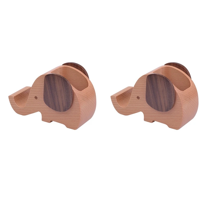 

2X Wooden Elephant Cell Phone Holder/Stand With Pen & Pencil Holder Desk Decoration Supplies Stationery Organizer Gift