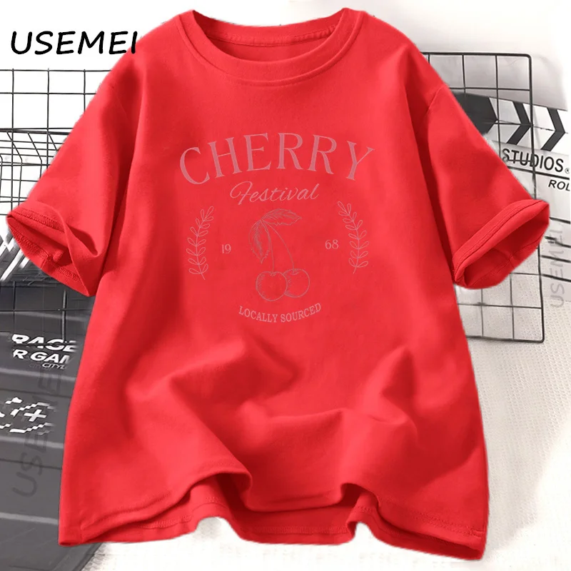 Cherry Festival Women's Vintage Graphic T-Shirt - Summer Fruit Casual Cotton Tee