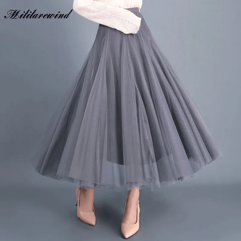 

2023 New Spring Summer Vintage Skirts Women High Waisted A Line Fashion Skirts Elegant Mesh Sweet Solid Ball Gown Femme Skirts