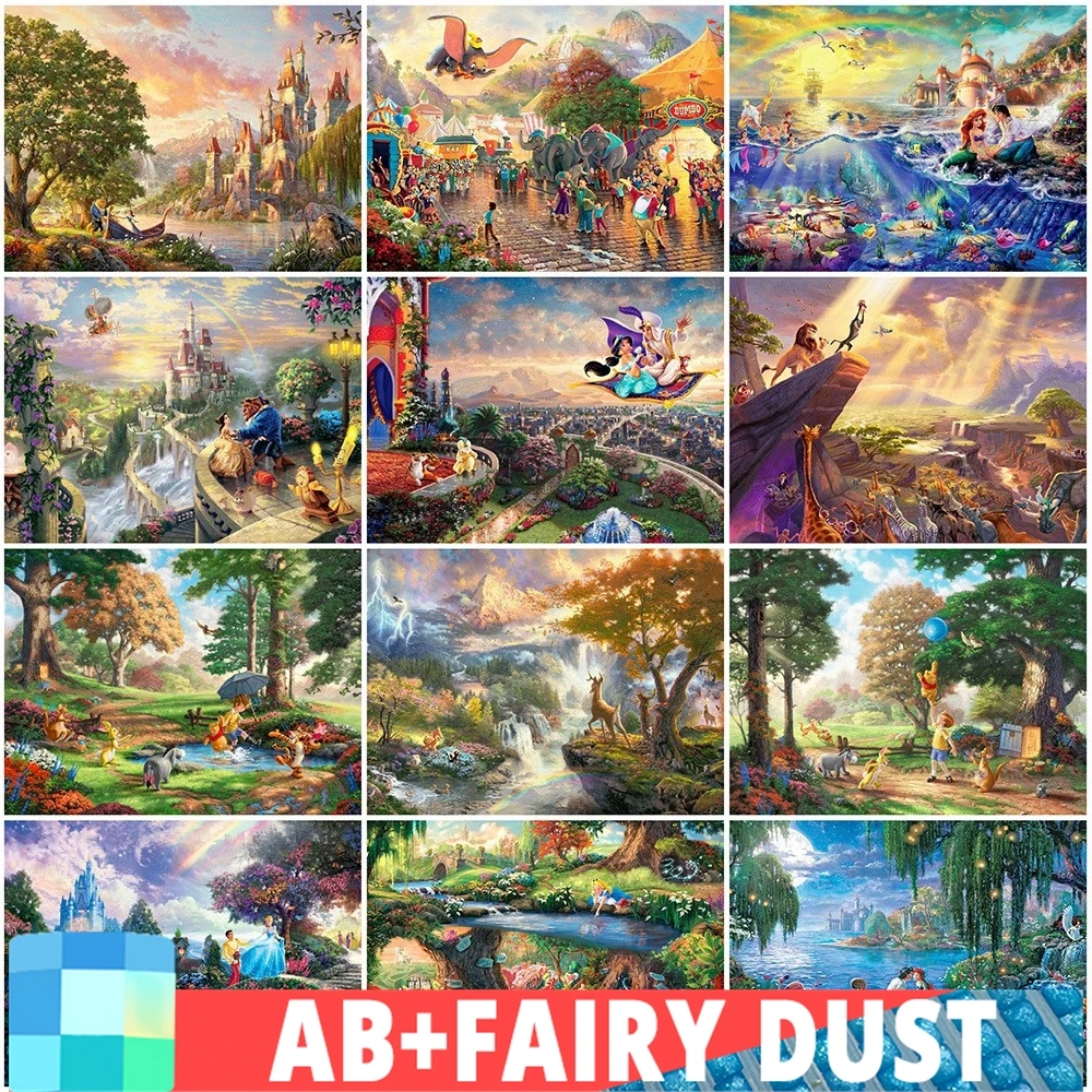 

Fairy Dust AB Disney Aladdin Diamond Embroidery Mermaid Dumbo Mosaic Cartoon Painting Tree Castle Landscape Wall Decor