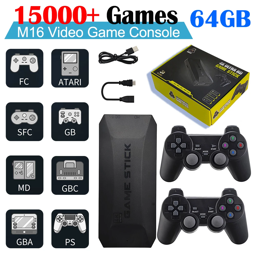 4K TV Game Stick 64GB Built-in 15000 Game Retro Video Game Console  w/Control New