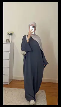 Muslim Abaya Dress for Women Solid Color Loose Long Sleeve Maxi Dress Casual Islamic Kaftan Modest Prayer Robe