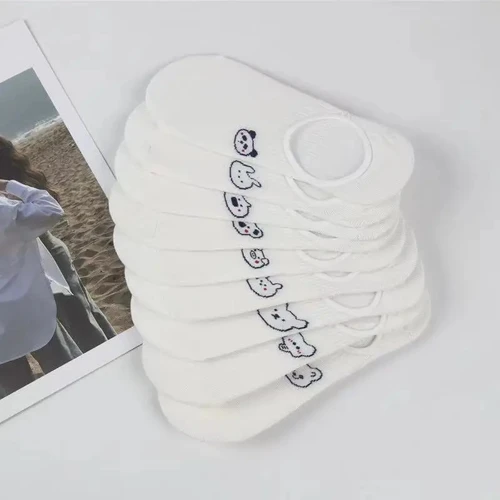 토끼 암소 심장 동물 양말 면화 캐주얼 따뜻한 양말 10 개 = 5 쌍/묶음, 스트리트웨어 귀여운 재미 있는 양말 짧은 해피 발목 2