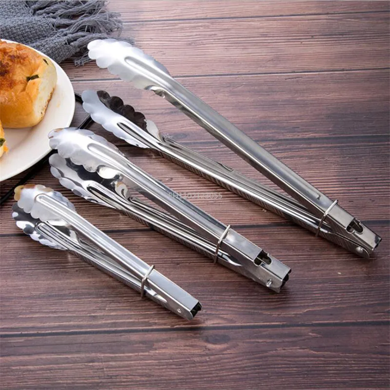 Kitchen Food Stainless Steel Tong Tool Heat Bread Salad BBQ Cooking Serving Utensil Bead Clip Clamp Meat Barbecue Tools Buffet