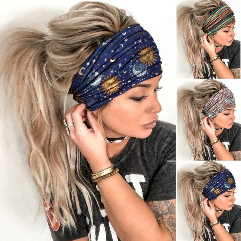 Hair Accessory Bohemian Headband Hippie Elastic Bandana Head Cover Wrap for Men & Women Rainbow Psychedelic Flower Pattern 60'S 70'S Retro Boho