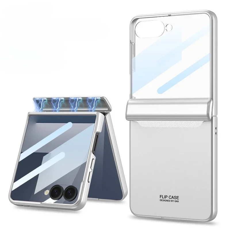 Magnetic Hard Shell Phone Case with Hinge Protection and Tempered Film Protector Cover