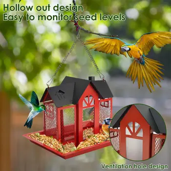 1 Outdoor Hanging Wild Bird Feeder, Large Capacity, Large Birdhouse with Metal Mesh Cover and Seed Tray, Suitable for Titles, Red Birds, Titles, Hummingbirds, Squirrel Protection and Weather-Resistant Metal Outdoor Garden Courtyard Decoration Bird Feeding Station, Gift for Use. 5