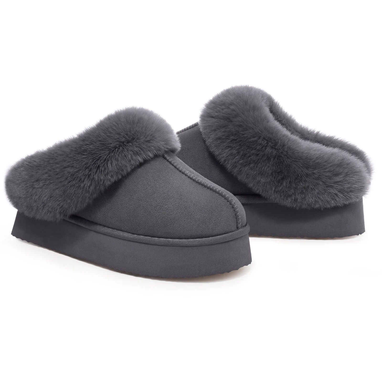 Warm Womens Suede Slippers Winter Memory Foam Fur Lined