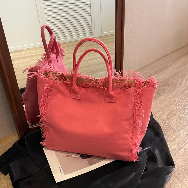 SCOFY Minimalist Summer Canvas Tassel Shoulder Bags for Women 2024 Tote Work Bag for Travel Shopping School Handbag Bookbag