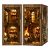 DIY Book Nook Shelf Kit Antique Book Collection Room Wooden Miniature Model Kit Handmade Casa Bookend With Light Bookshelf Gifts 1