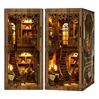 DIY Book Nook Shelf Kit Antique Book Collection Room Wooden Miniature Model Kit Handmade Casa Bookend With Light Bookshelf Gifts 1