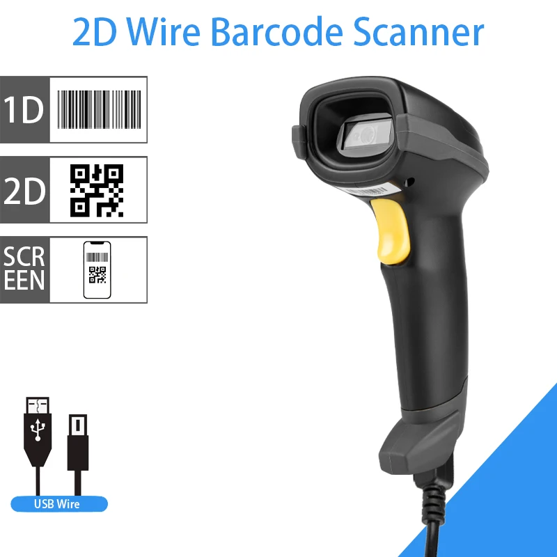 YuNew 2D Wired scanner Scanner Plug and Play High-speed Read 1D2D Qr code on Paper Product or screen for Inventory Library