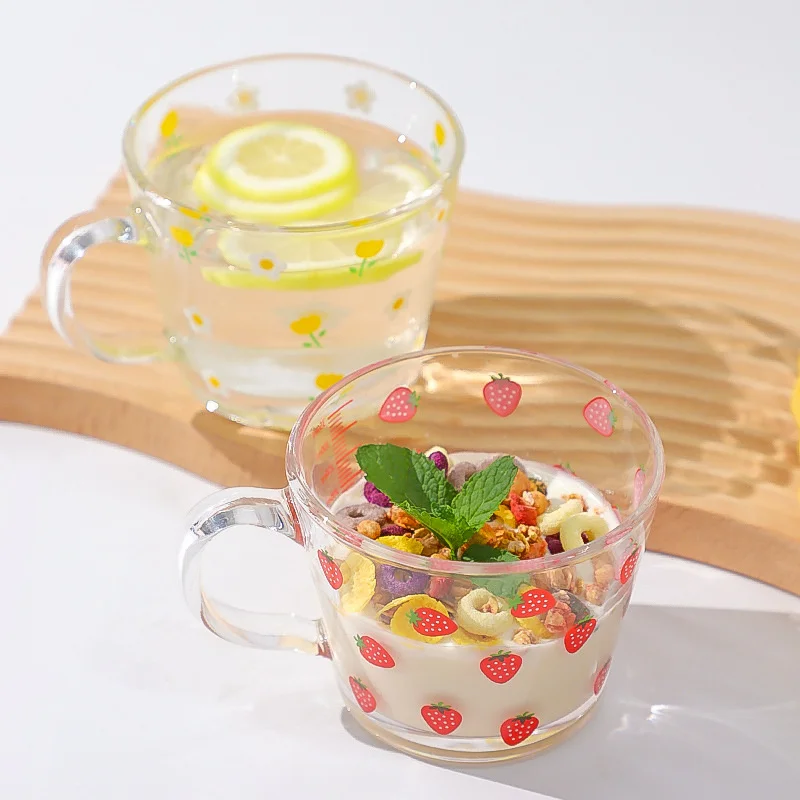 Lovely Glass Breakfast Cup Female Coffee Household Water Cup Cereal Oatmeal Large Capacity Spoon Milk With Cover