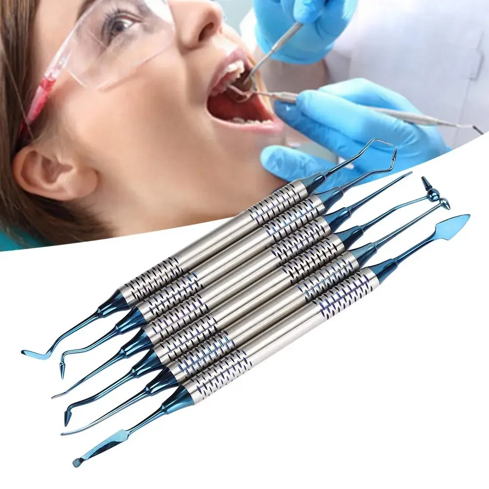 

6pcs Dental Composite Resin Filling Spatula Tools Filler Titanium Plated Head Dentistry Restoration Repair Instrument Kit