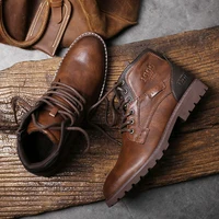 Vintage Men Boots 2026 New Autumn Winter Shoes High Quality Men's Leather Boots Side Zipper Men's Ankle Boots Large Size 39-48