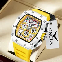 Montre de luxe pour hommes ONOLA mode décontracté multifonctionnel bande de Silicone étanche montre à Quartz blanc 3