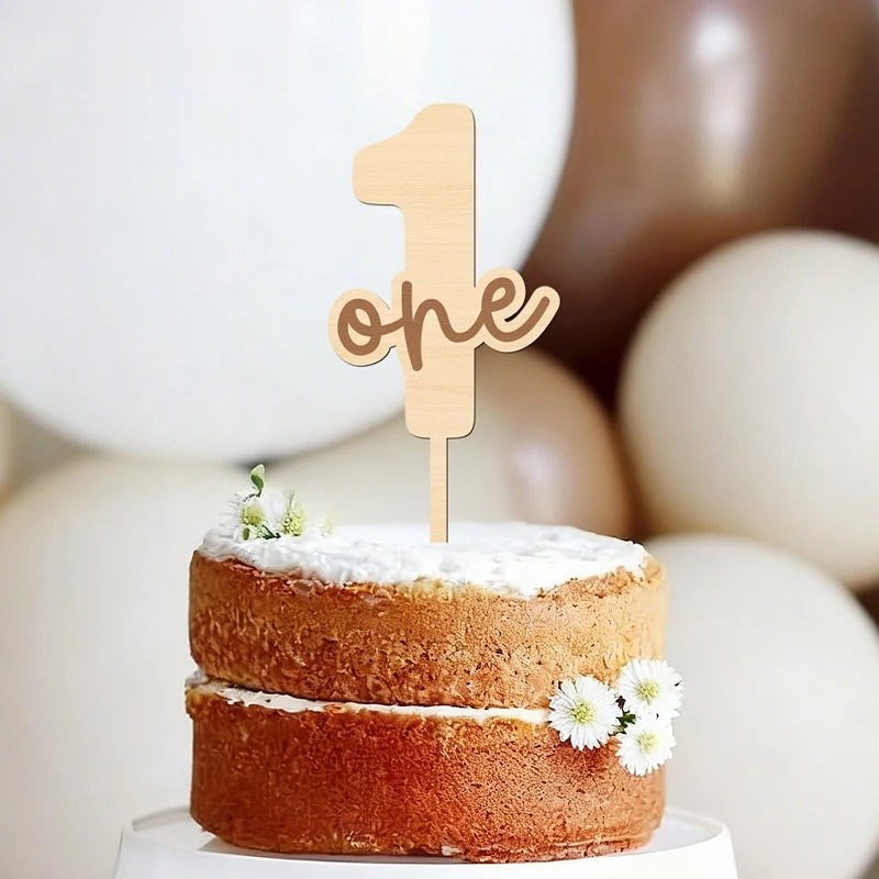 NUBECOM First Birthday Cake Topper One Cake Topper Wooden Number with Letter One Cake Decorations for Baby Shower Decorations