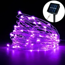 Solar - Powered Waterproof LED Fairy String Lights for Outdoor Holiday and Party Decor (Purple)