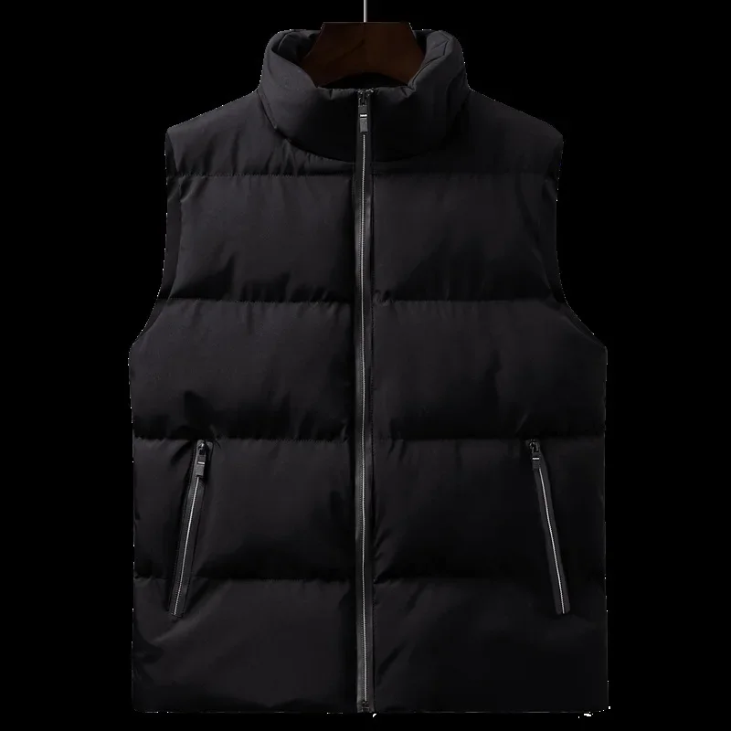Thickened Stand Collar Men's Autumn Winter Down Cotton Motorcycle Rider Vest Trendy Loose-Fit Plus Size Sleeveless Shoulder Jack