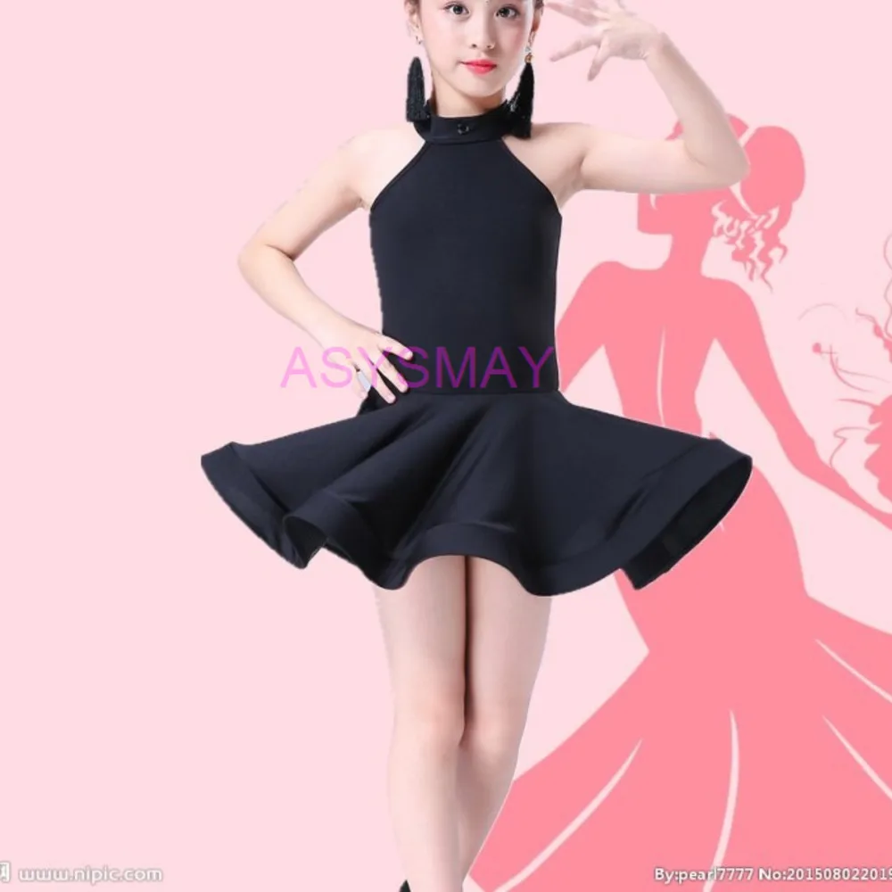 Latin Dance Dress For Girls Competition Ballroom Dancing Salsa Samba Cha Cha Tango Sleeveless Line Practice Costume Kids Child Dance Dress