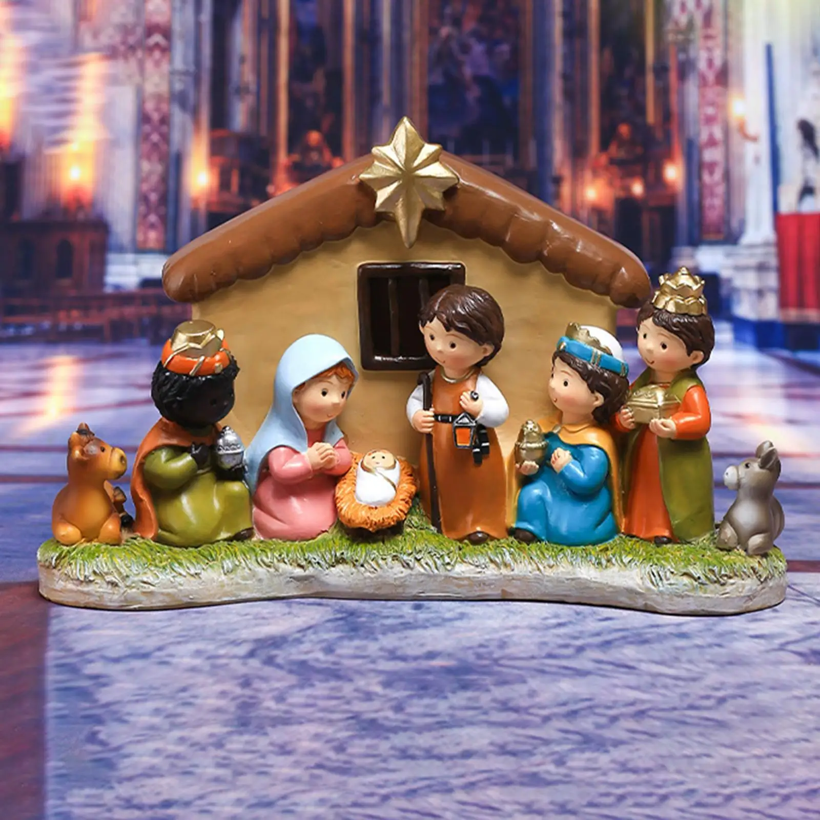 Nativity Scene Manger Figurine Crafts Religious Gifts Sculpture for Tabletop