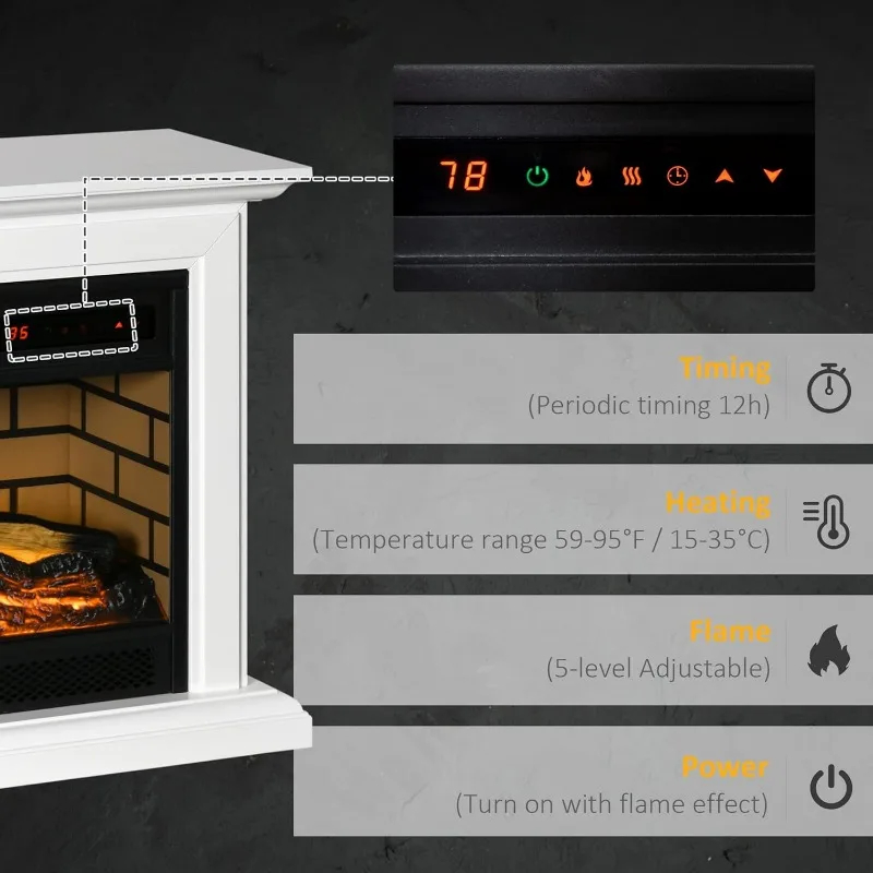 31" Electric Fireplace with Dimmable Flame Effect and Mantel, Freestanding Space Heater with Log Hearth and Remote Control, 4