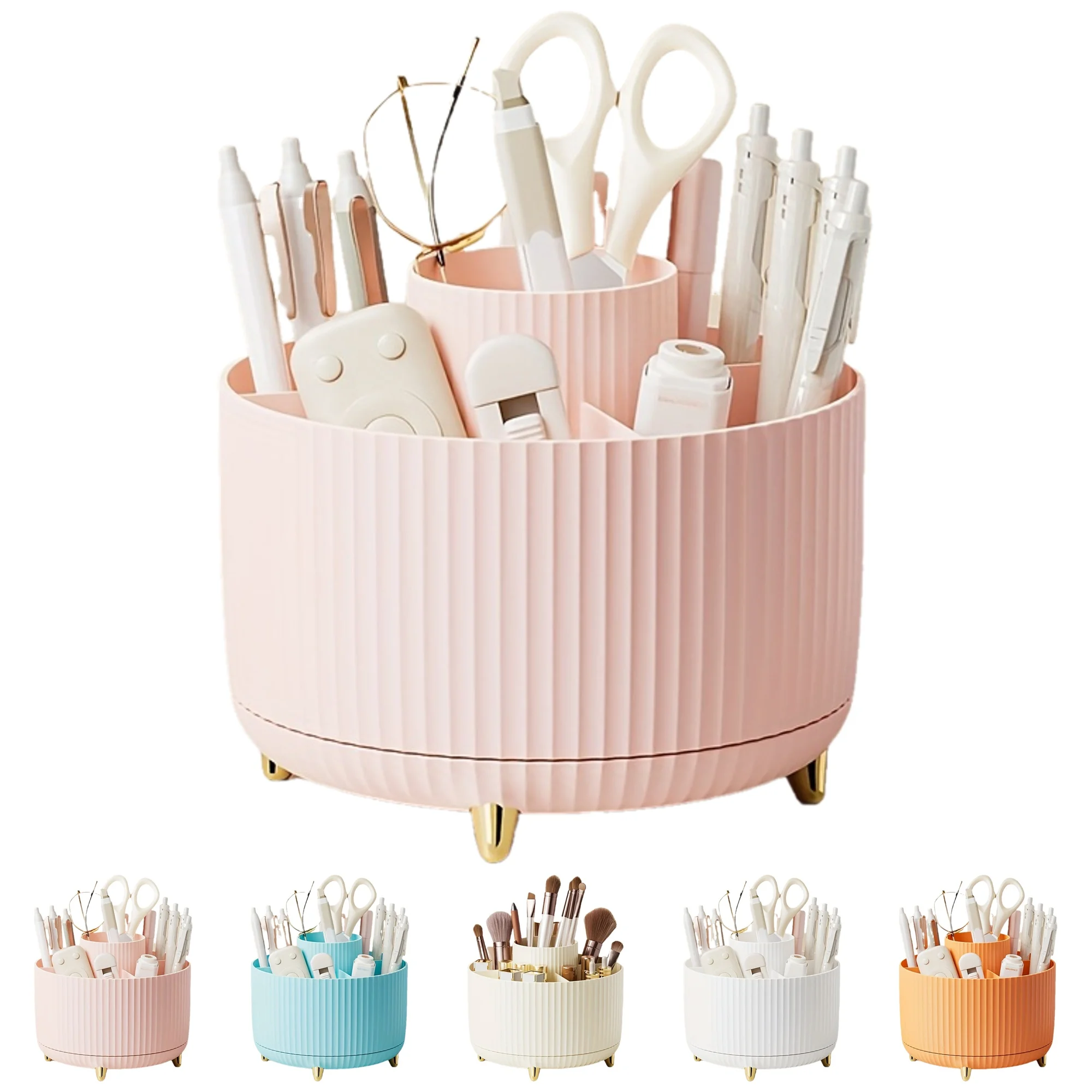 Organizer da scrivania girevole di grande capacità: portapenne in ABS e portaoggetti per pennelli per trucco, design antipolvere per l'home office