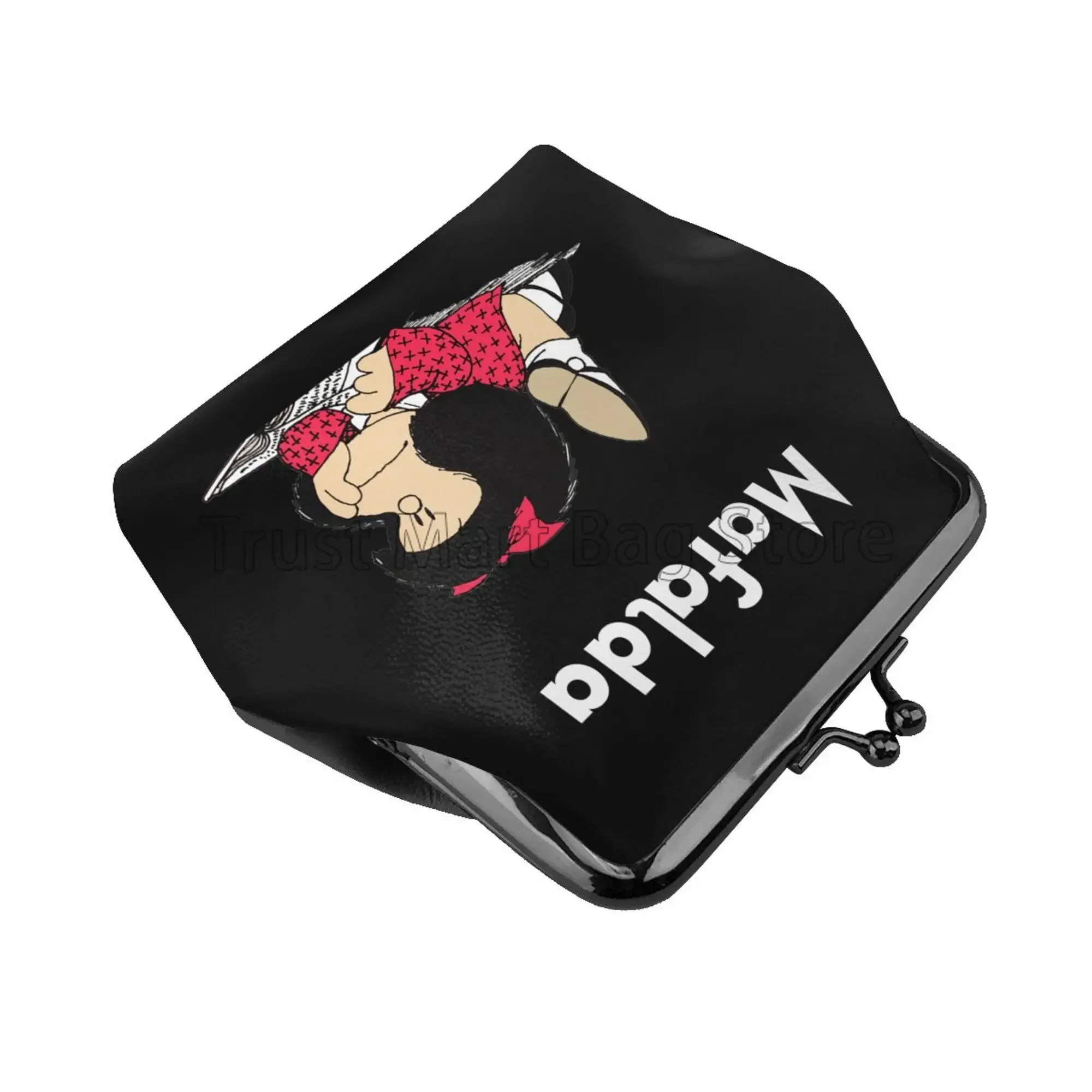 Funny Mafalda Print Leather Coin Purse Small Kiss-Lock Change Pouch Clasp Closure Buckle Wallet for Women Girls Gifts