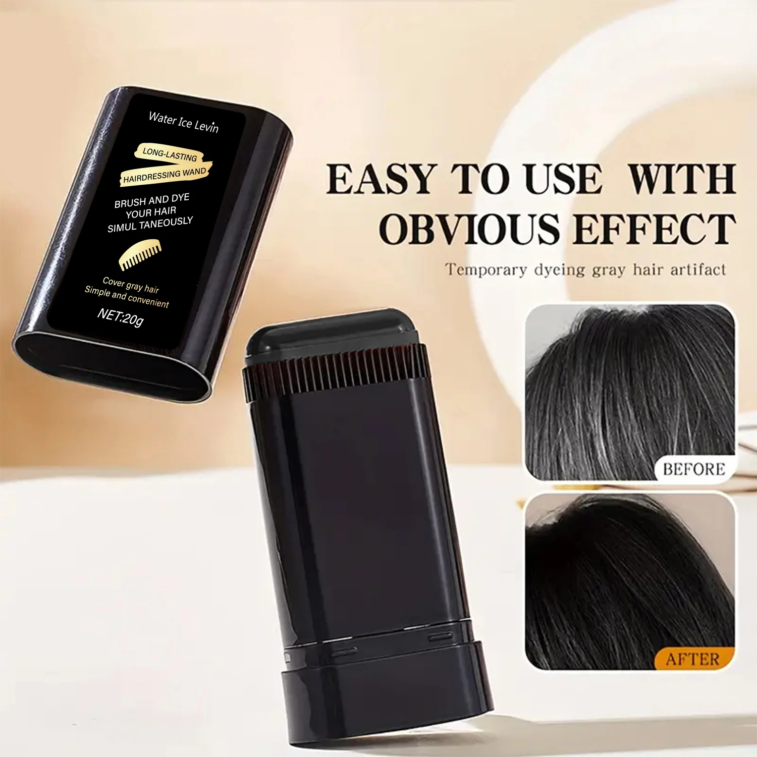 Effortless Black Hair Color Cream - Temporary, Long-Lasting, and Washable Stick for Easy Application and Cleanup