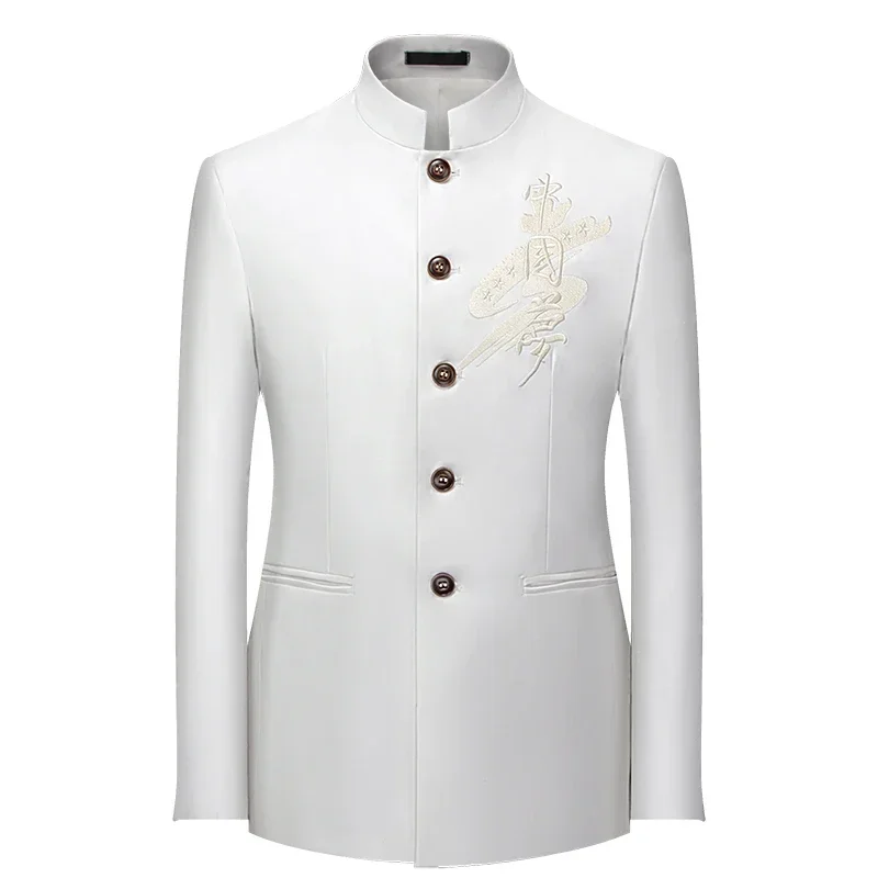 Chinese Stand Collar Men Blazer Korean Style Solid Casual Suit Jacket Fashion Slim Fit Dress Coat blazer jacket