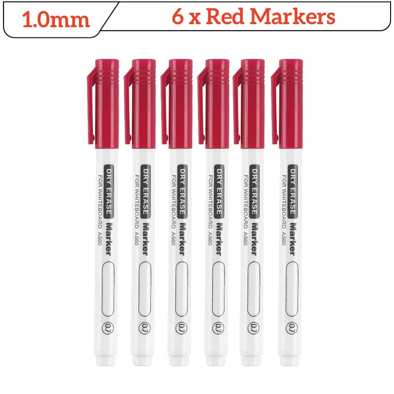 Fine Tip Dry Erase Marker Set - 6 Assorted Colors for Teaching and Office Use