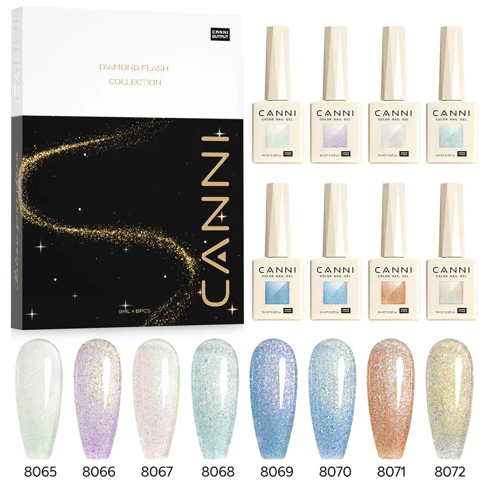CANNI Super Glossy Glitter Cat Eye Nail Gel Polish - Hema Free Diamond Top Coat, Semi-Permanent UV LED Varnish