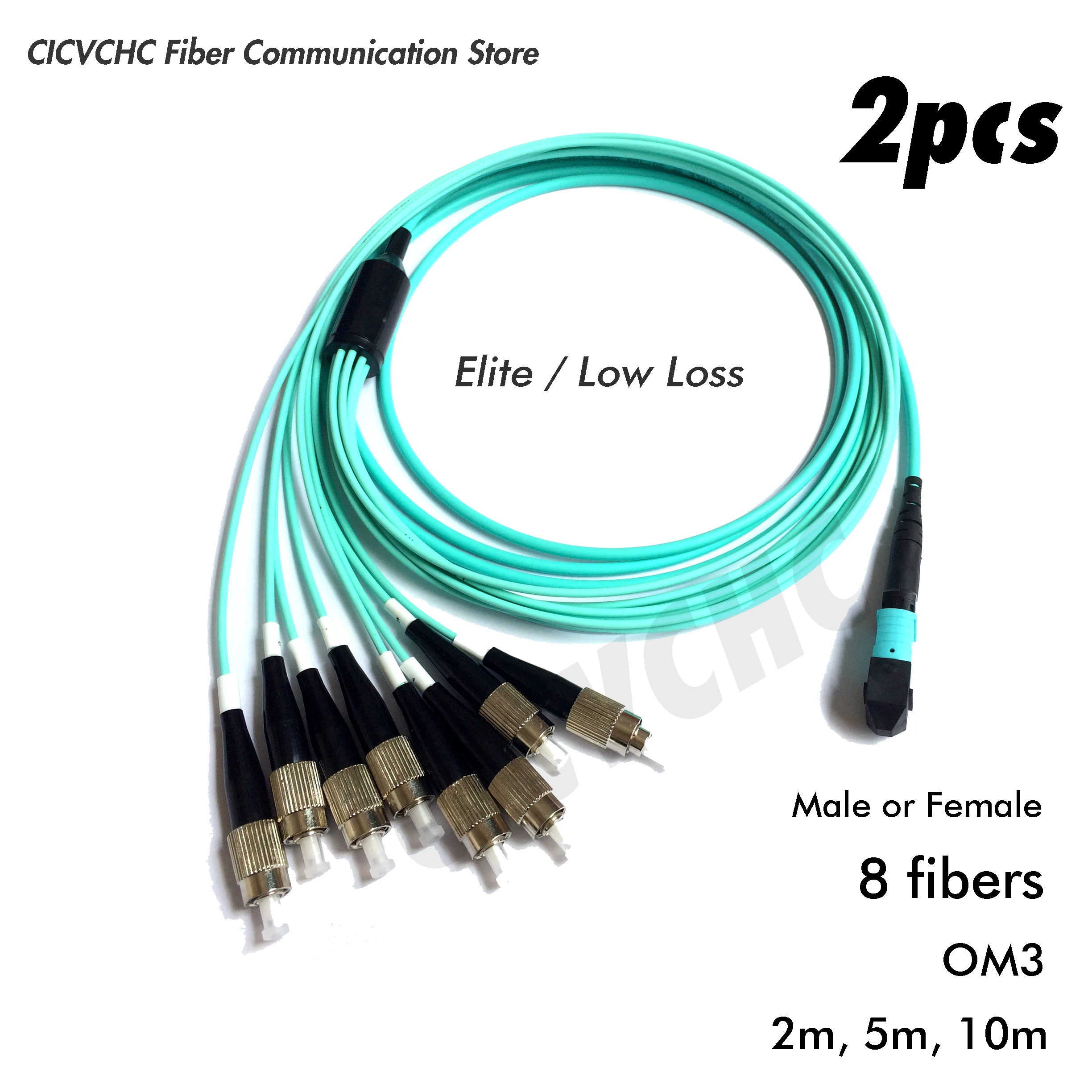 

2pcs 8 fibers-MPO/UPC-FC/UPC Elite-Fanout-Multimode-OM3-300-2m to 10m/QSFP+ till SFP+/MPO Fan-out Assembly