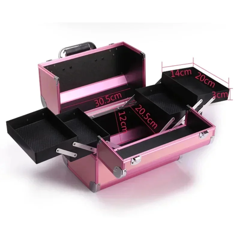 Makeup Case Women Cosmetic Organizer Aluminum Alloy Professional Cosmetic Box Beauty Tattoo Nail Art Supplies Toolbox Suitcase 4