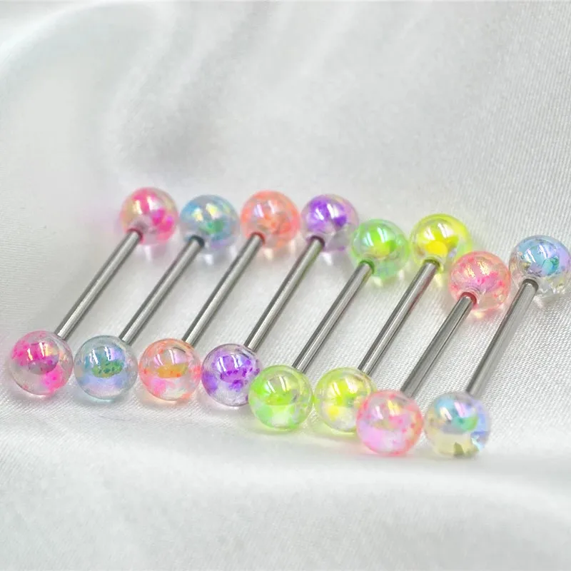 6PCS Shimmering Acrylic Tongue and Nipple Barbell Set