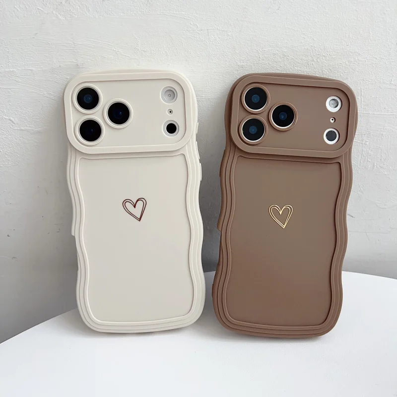 Elegant Two-Pack: Large Wave Design Phone Cases in Brown & White
