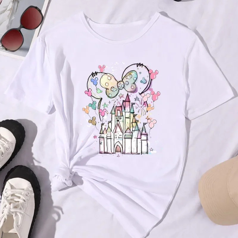 Summer Disney Micky Mouse Dreamy Castle Printed Kid T Shirt New Kawaii Cartoon Cotton Top Children Girl Clothing Baby Casual Tee 2