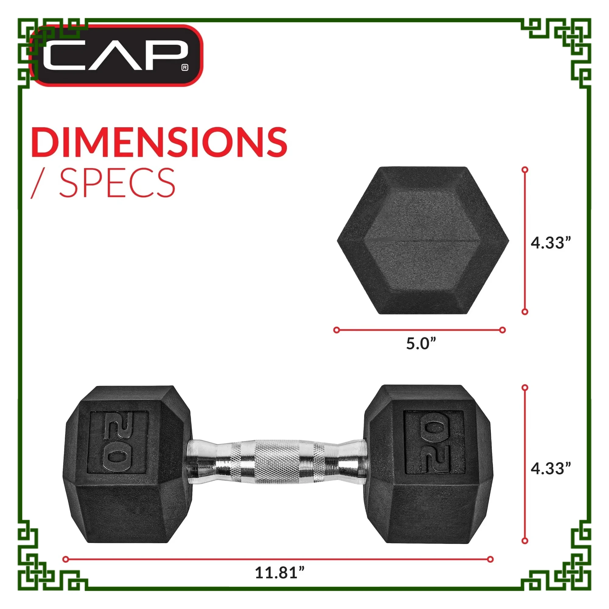 20lb Rubber Hex Dumbbell Pair 6