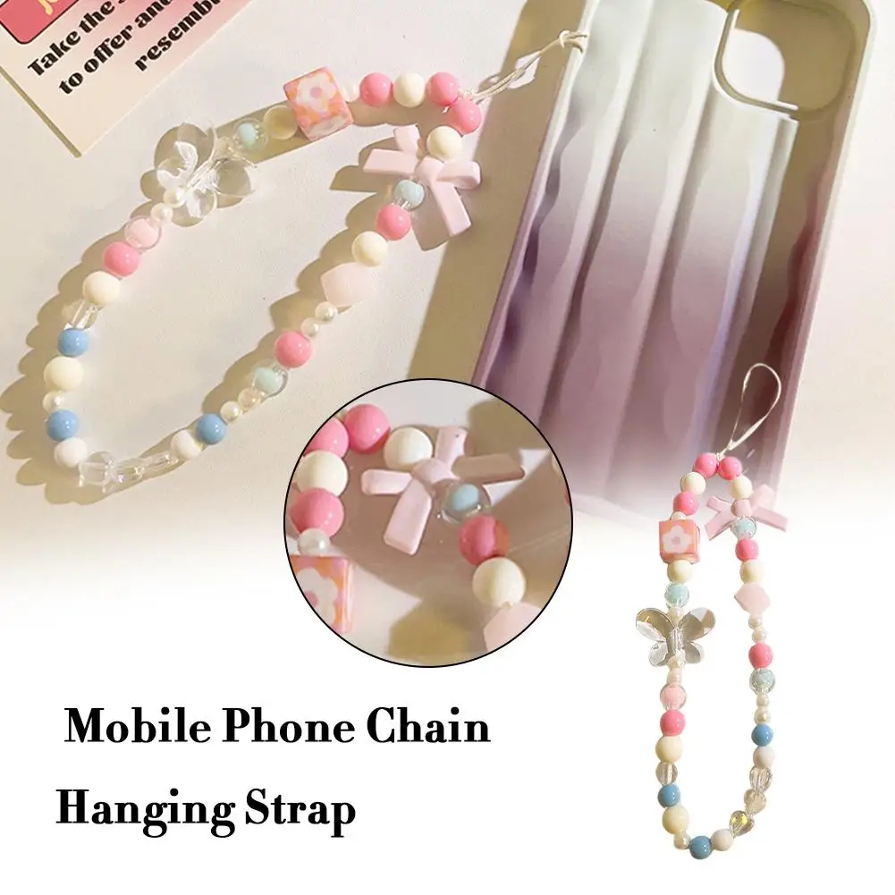Подвеска в виде банта из бисера, искусственная цепь, подвеска в виде акрилового сердца, милые аксессуары, подвеска для телефона, женский браслет из бисера, Lany O6K7