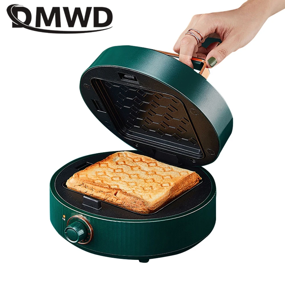 DMWD 2 Plates Household Sandwich Machine Waffle Pan Breakfast Maker Bread Toaster Baking Tool 3Min Quick Heating Non-stick 220V