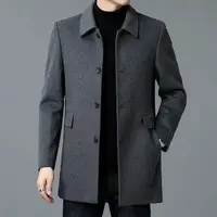 Manteau coupe-vent en laine Double face moyen et Long pour hommes, veste en laine à revers quatre saisons 6