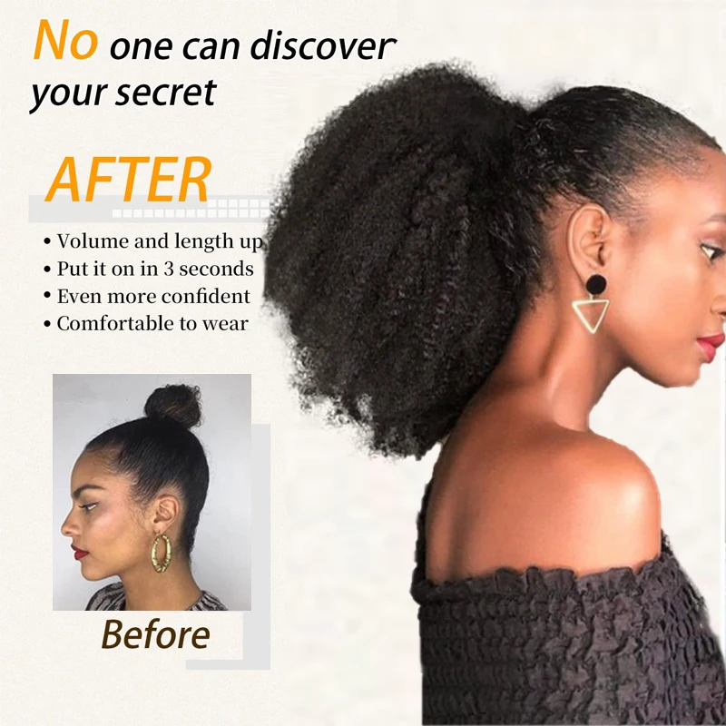 Elastic Rubber Band Ponytail Extended by 8 inches Short African Curly Ponytail African Women Fluffy Ponytail Synthetic Wig