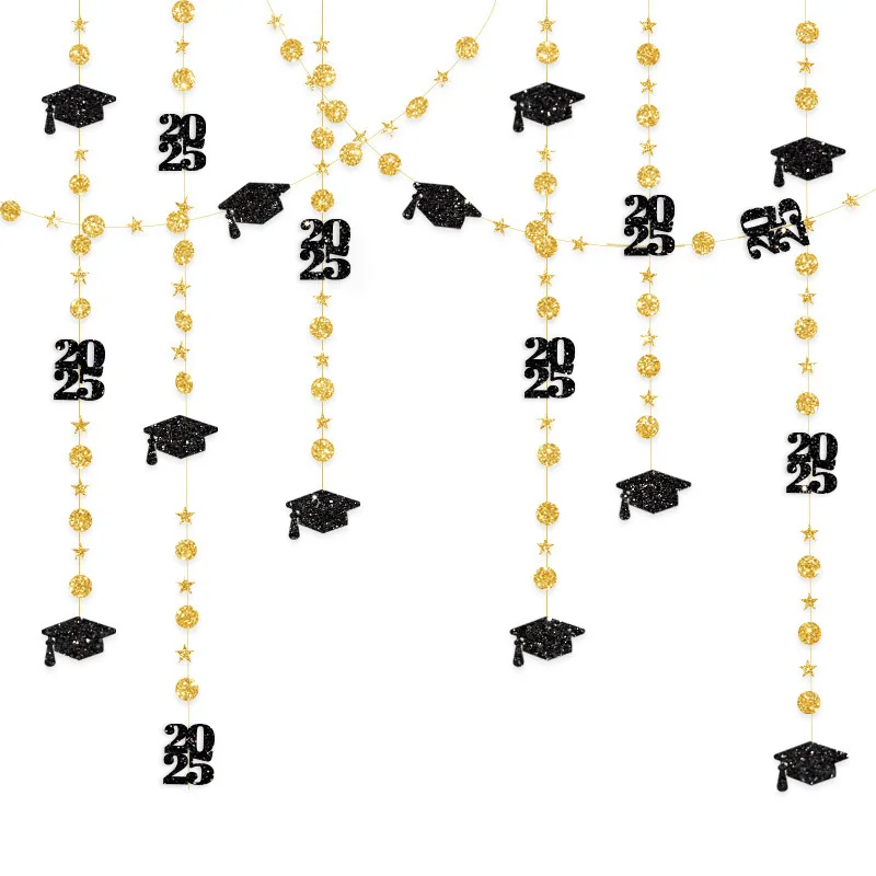 4M Glitter Paper Black Gold Graduation Garlands Streamer Graduation Party Hanging Ornaments Home Decoration