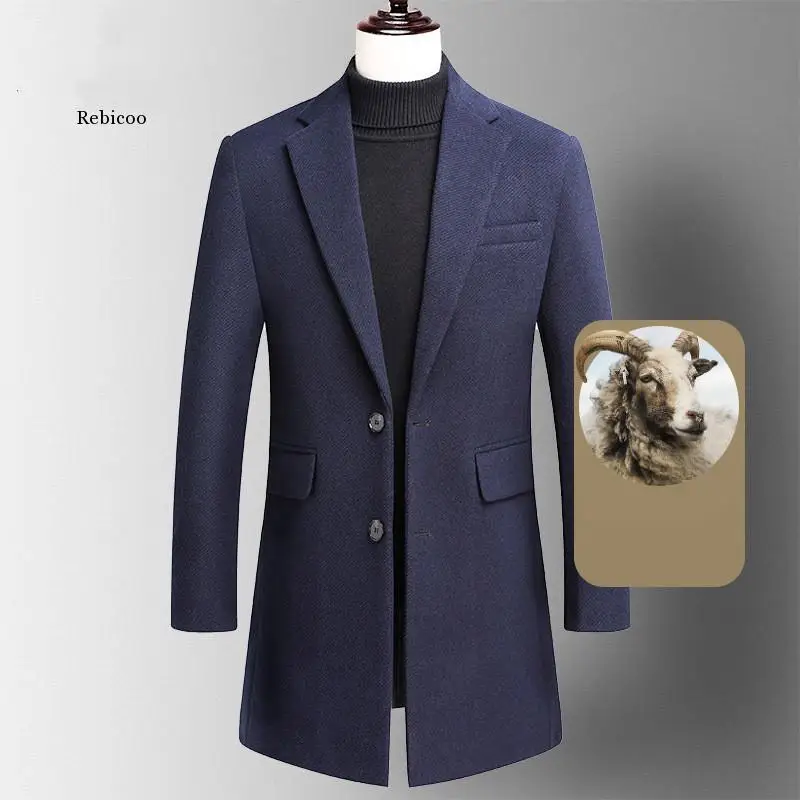 

2022 Модные мужские пальто из смешанной шерсти, повседневное деловое длинное шерстяное пальто, мужское пальто для отдыха, мужская осенне-зимняя шерстяная куртка