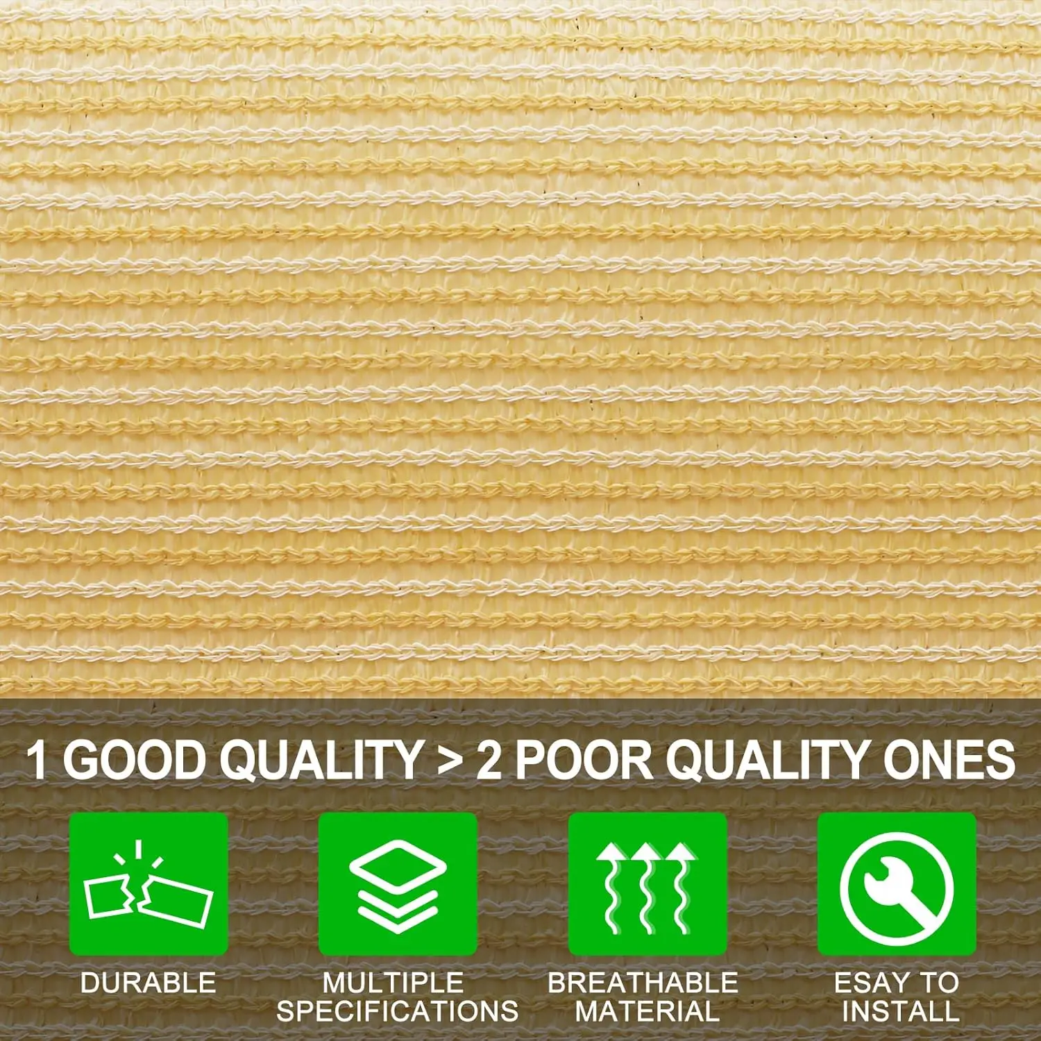 90% Sun Shade Fabric, 8x50ft Sun-Block Net Mesh Shade with Clips for Pergola Cover Porch Vertical Screen, Beige