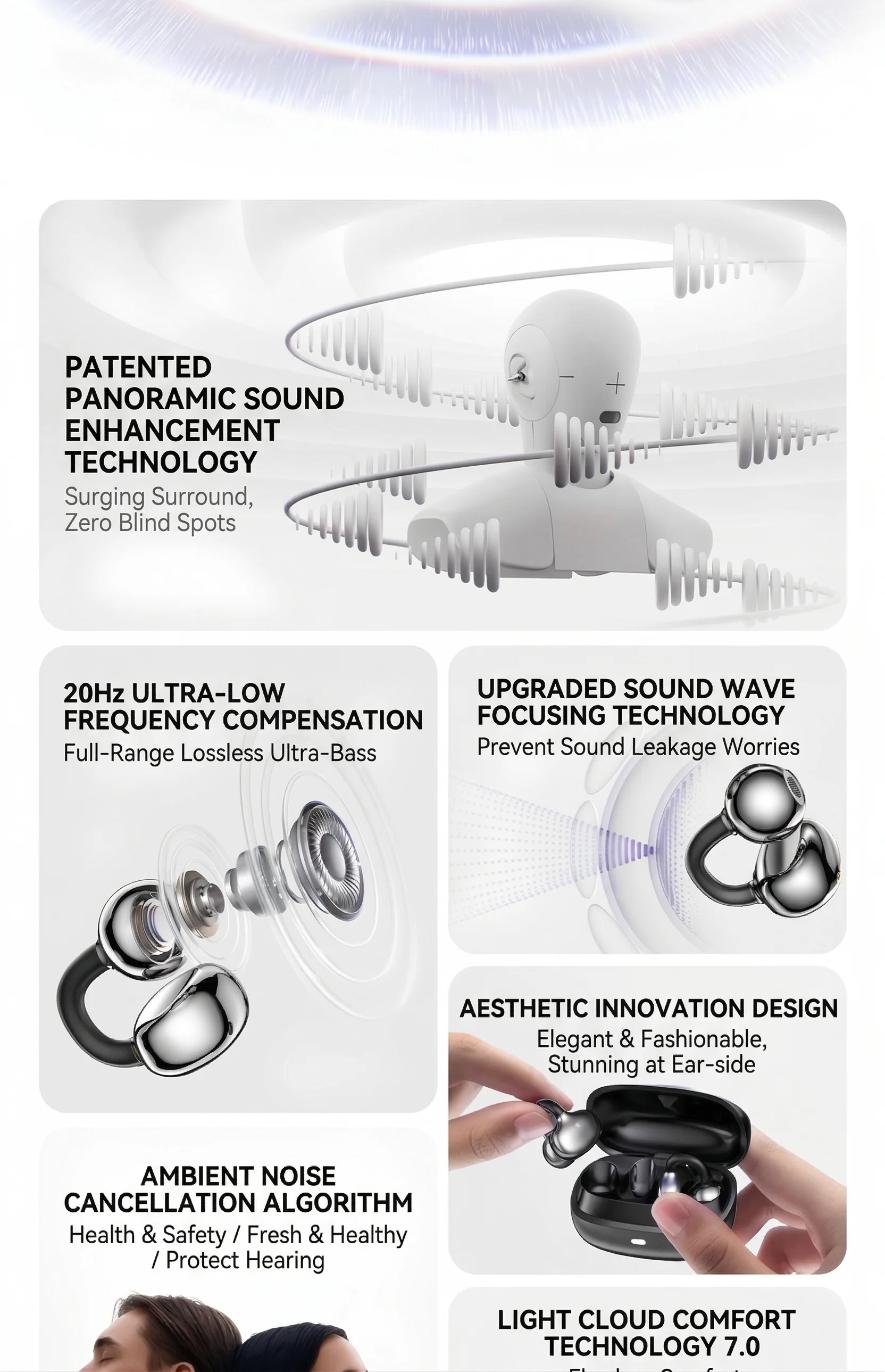 Orone Cp1 Open Ear Wireless Earbuds Bluetooth Clip On Sports Headphones_voghion.com