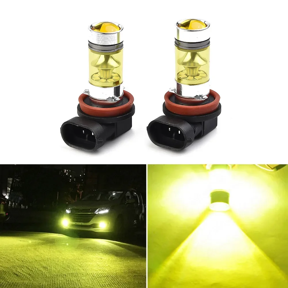 

2pcs Car H11 H8 Led Yellow Fog Light Bulbs 4300K 100W 1500LM Super Bright DRL DC 12V-24V 2323 LED Chip High Power PMMA Lens