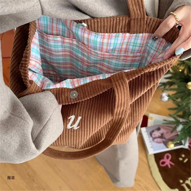 

D0UD Large Capacity Corduroy Shoulder Bag Fashionable and Durable Handbag
